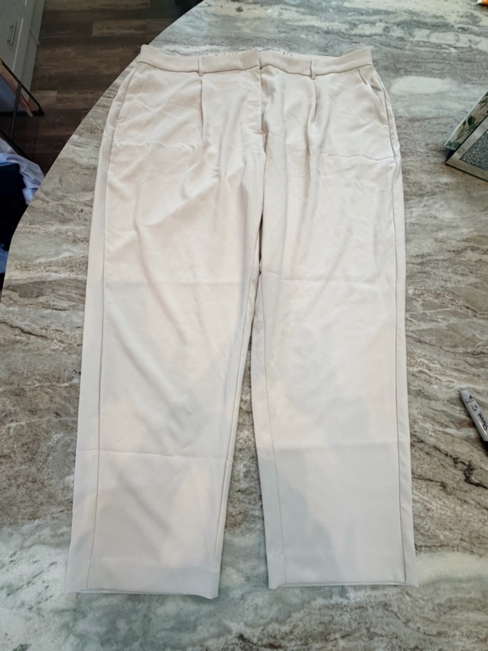Old Navy 3X Taylor Straight Trouser Cream Extra High Rise Work Pants NWT